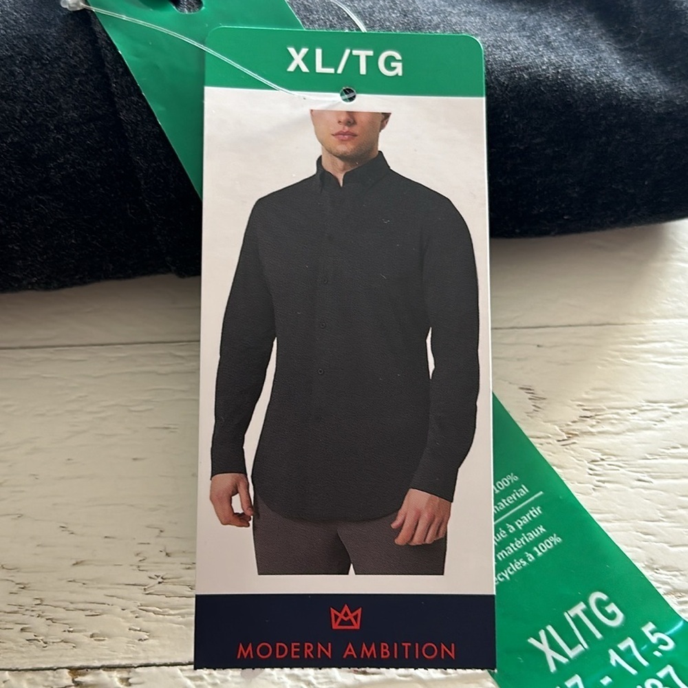 Modern ambition XL 17/17.5  long sleeve men’s shirt, 100% cotton dark grey NWT